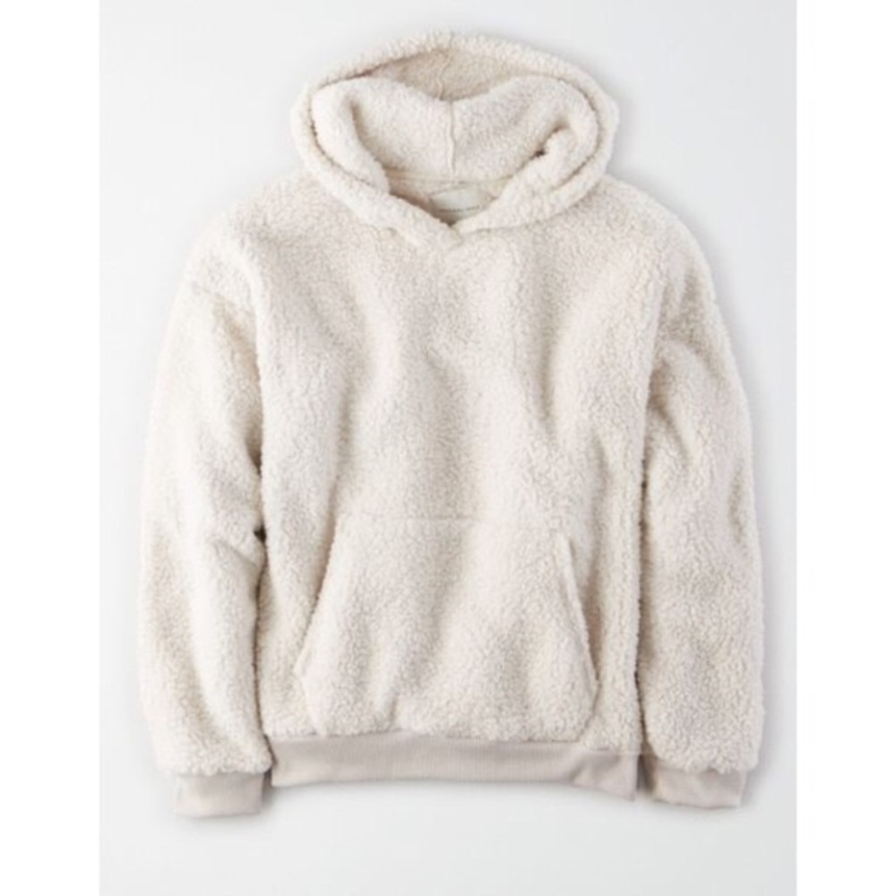 American Eagle Cream Sherpa Hoodie Womens Size XL - Picture 2 of 11